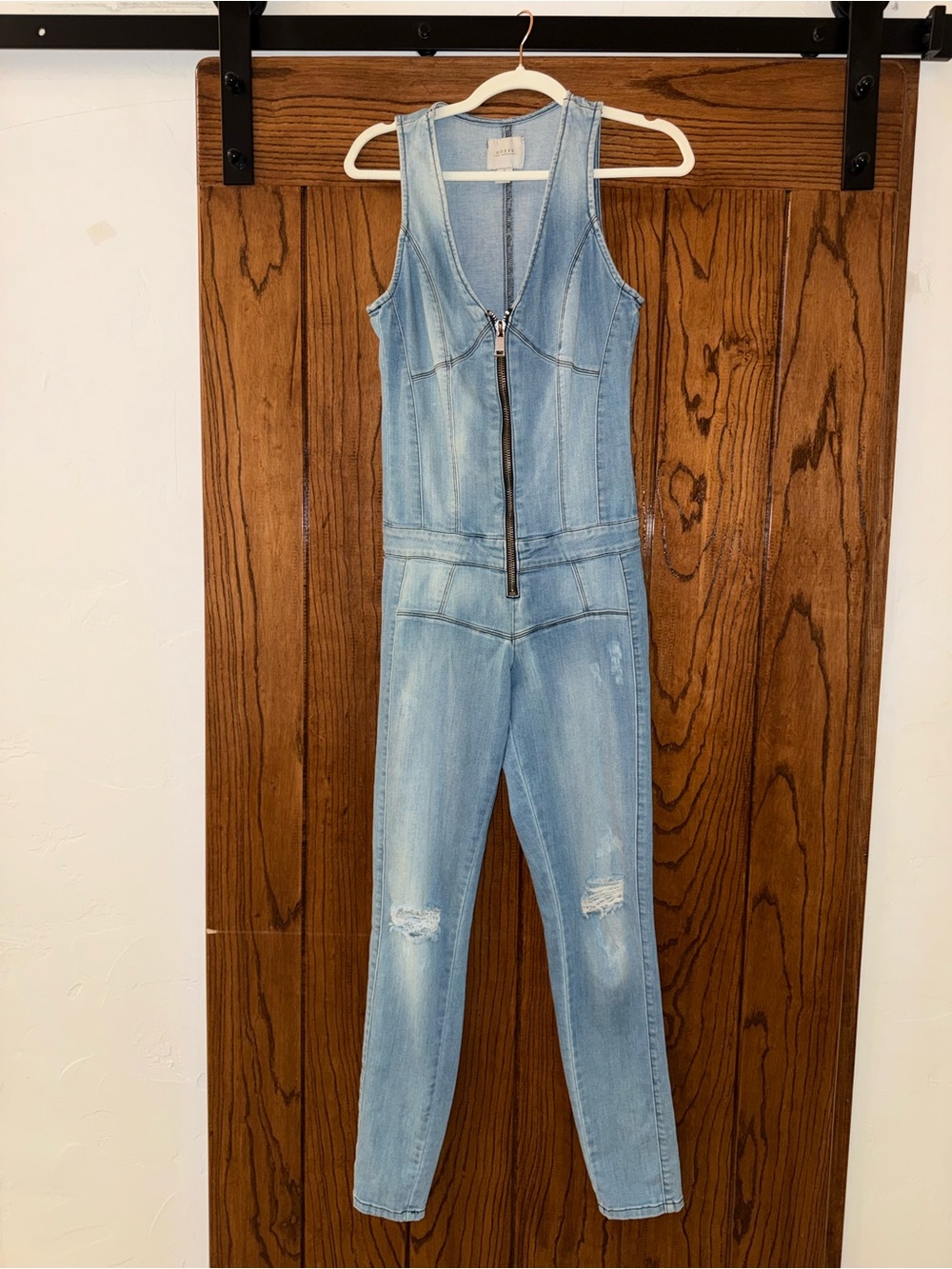 Guess Light Blue Denim Zip Jumpsuit